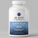 Supplement bottle labeled '5-HTP Plus - 60 Day Supply' by Dr. Emil Nutrition on a gray background