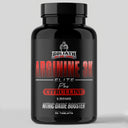 Black supplement bottle labeled 'Arginine 3K Elite Plus Citrulline' on a gray background