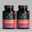 Two bottles of Dr. Emil Nutrition Bedtime Burn supplement on a gray background