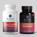Two bottles of Dr. Emil Nutrition supplements on a light gray background