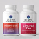Two bottles of Dr. Emil Nutrition supplements on a light gray background