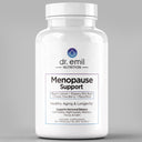 Supplement bottle labeled 'Menopause Support' by Dr. Emil Nutrition on a gray background
