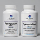 Two bottles of Dr. Emil Nutrition supplements on a gray background