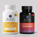 Two bottles of Dr. Emil Nutrition supplements on a light gray background