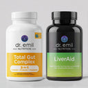 Two supplement bottles from Dr. Emil Nutrition on a light gray background