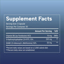 5-HTP Supplement facts label with detailed nutritional information on a blue background