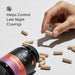 Hand picking a supplement capsule from a bottle labeled 'dr emil' with text about controlling late night cravings on a light background.
