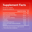 Bedtime Burn Supplement facts label with various ingredients and their amounts on a red and blue gradient background.