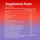 Daytime Burn Supplement facts label with various ingredients and their amounts on a red and purple gradient background.