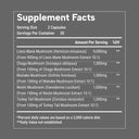 Supplement facts label with mushroom extract information on a gray background