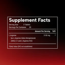 Supplement facts label with L-Arginine content on a red background