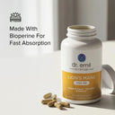 Dr. Emil Nutrition Lion's Mane supplement bottle with capsules on a light background