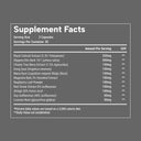 Supplement facts label with various herbal extracts and their amounts on a gray background