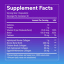 Multi Collagen Plus Biotin Supplement facts label with a purple gradient background