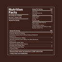 Nutrition facts label for Mushroom Coffee on a brown background