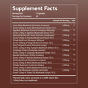 Supplement facts label with various mushroom extracts on a brown background