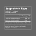 Supplement facts label with detailed nutritional information on a gray background