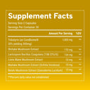 Total Gut Complex Supplement facts label with various ingredients on a yellow background